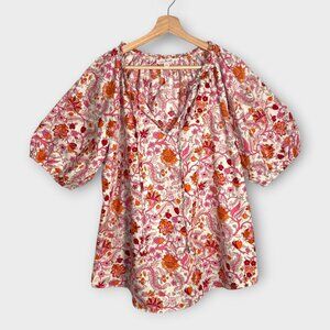 Knox Rose Popover Top XXL Boho 100% Cotton Floral Pink Cottagecore